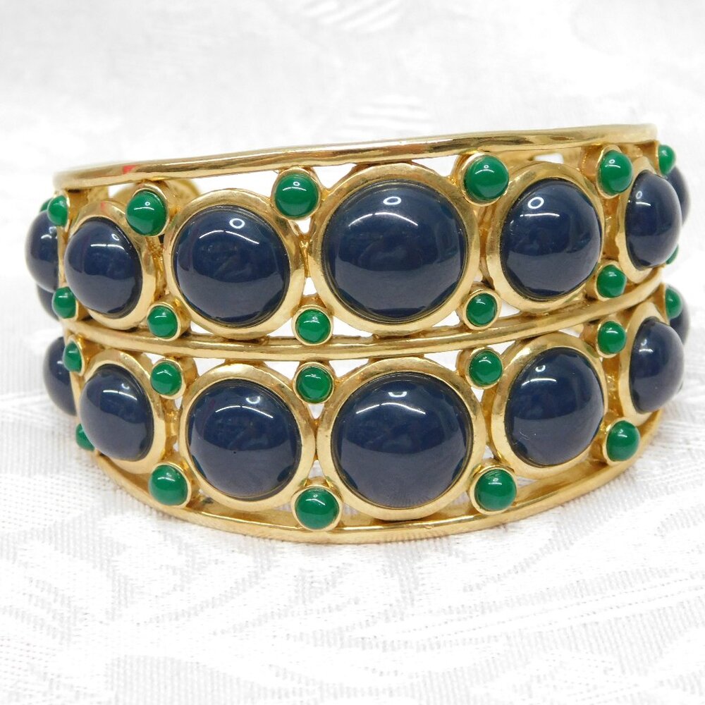 Vintage Gold Cuff Bracelet with Blue & Green Stones